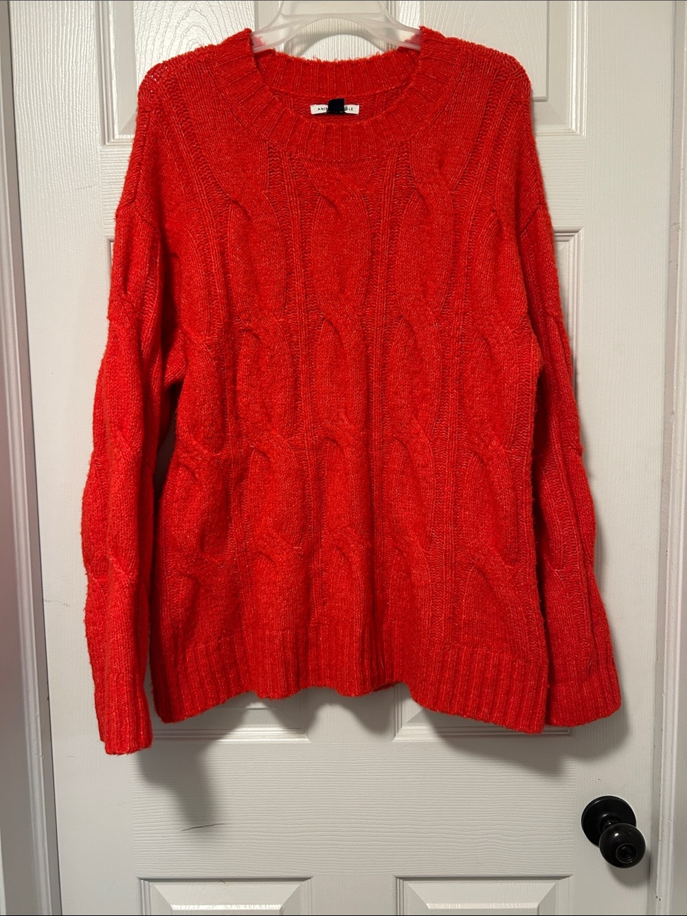 American Eagle Outfitters Red Cable Knit Crewneck Sweater